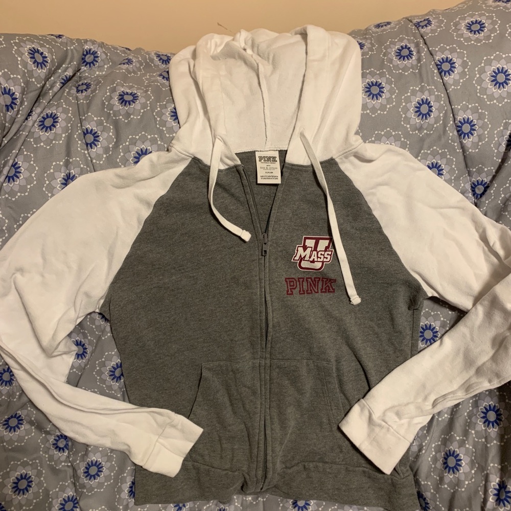 Pink crop top UMass zip up sweatshirt!